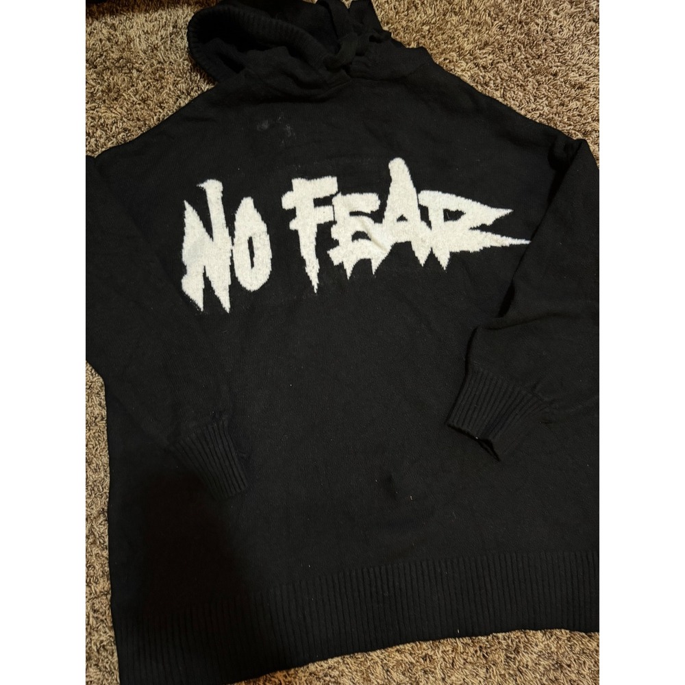 No Fear Mens Black Knit Graphic Hoodie Sweater Streetwear XL